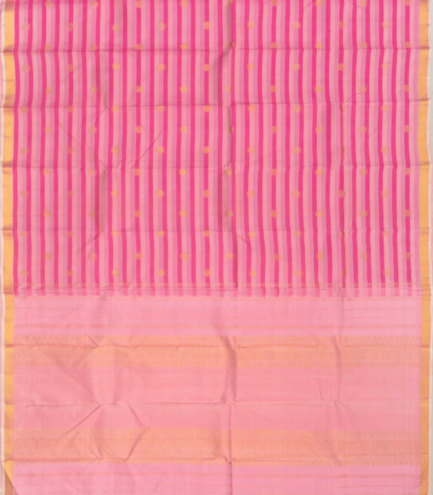 Pink Handwoven Kanchipuram Silk saree With Stripes & Chakaram Butta-Pink