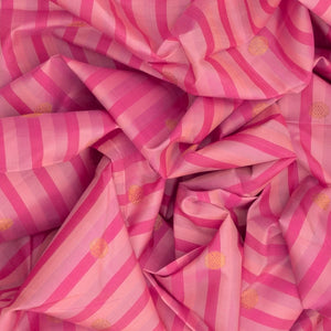 Pink Handwoven Kanchipuram Silk saree With Stripes & Chakaram Butta-Pink