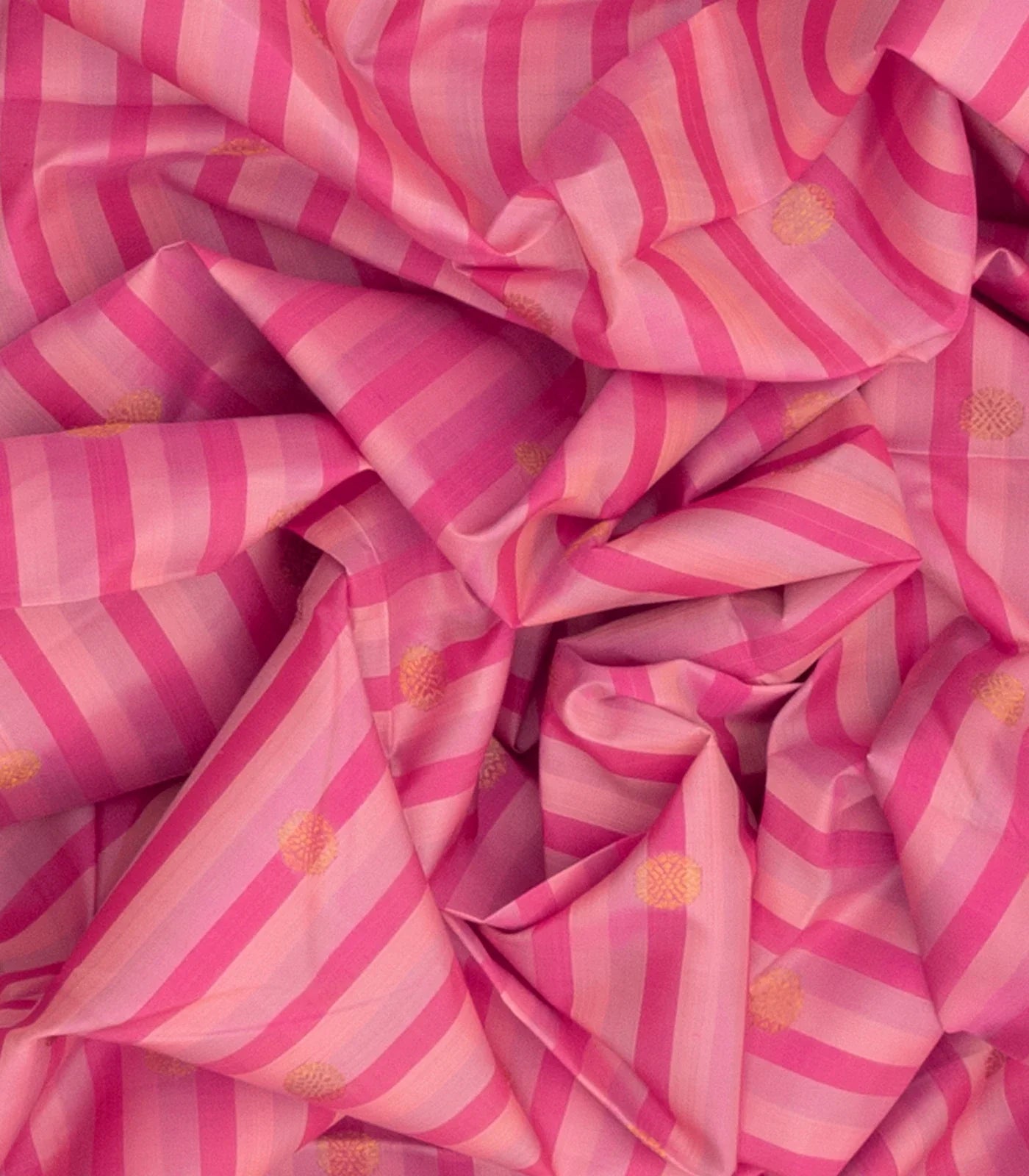 Pink Handwoven Kanchipuram Silk saree With Stripes & Chakaram Butta-Pink
