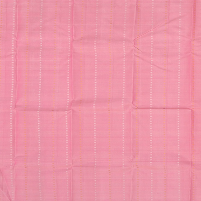 Pink Handwoven Kanchipuram Silk saree With Stripes & Chakaram Butta-Pink