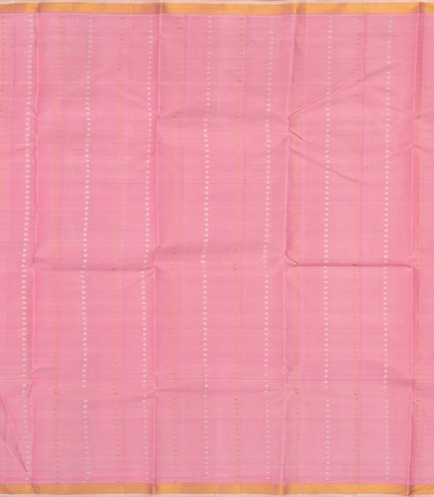 Pink Handwoven Kanchipuram Silk saree With Stripes & Chakaram Butta-Pink