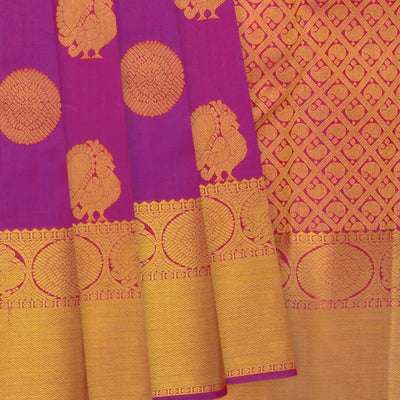 Hot Pink Kanchipuram Handloom Silk Saree With Annam Butta-Hot Pink