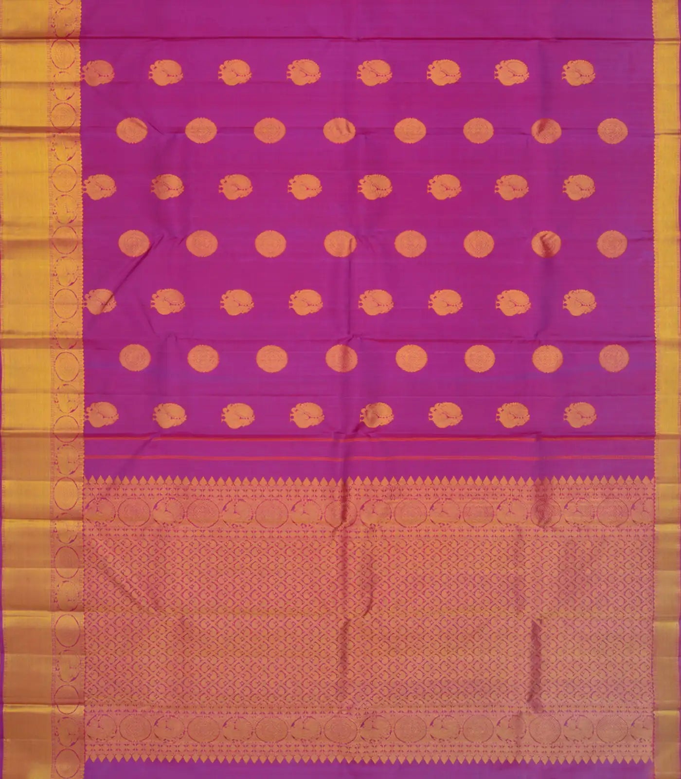 Hot Pink Kanchipuram Handloom Silk Saree With Annam Butta-Hot Pink