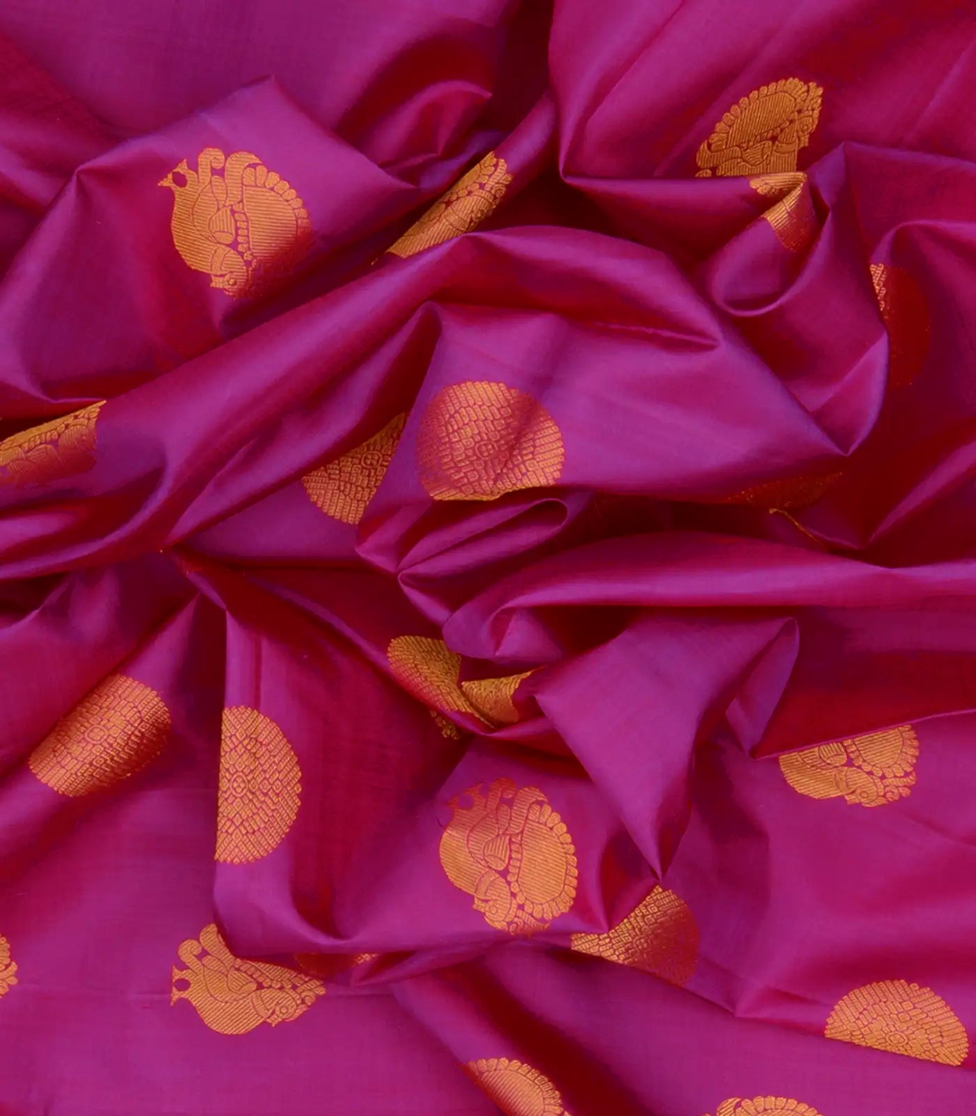 Hot Pink Kanchipuram Handloom Silk Saree With Annam Butta-Hot Pink