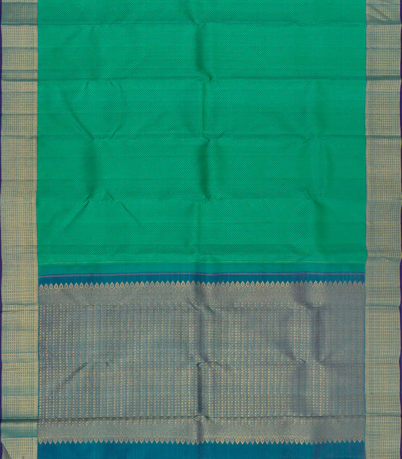 Green Handloom Kanchipuram Silk Saree With Rudraksham Border-Green