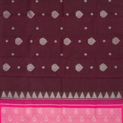 Magenta Handloom Kanchipuram Silk Saree With Floral Butta-Magenta