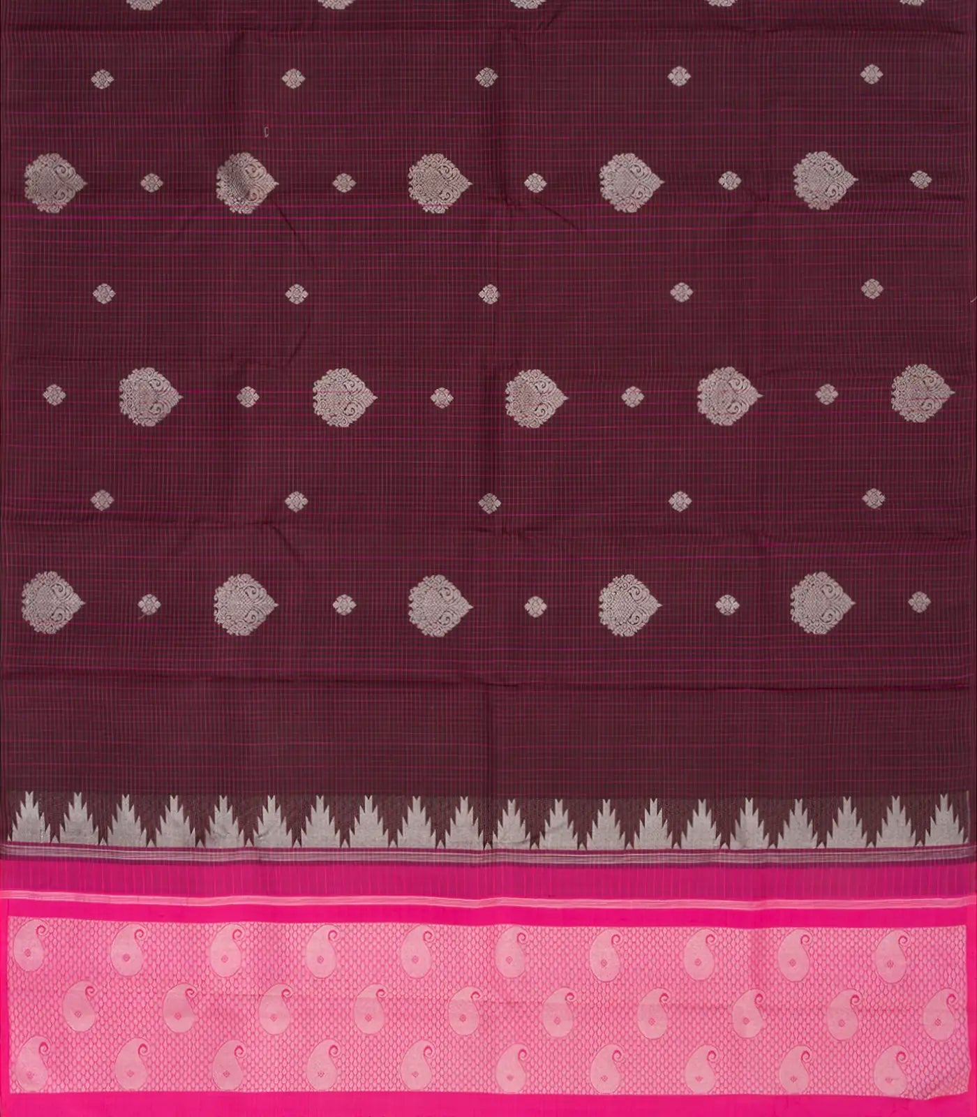 Magenta Handloom Kanchipuram Silk Saree With Floral Butta-Magenta