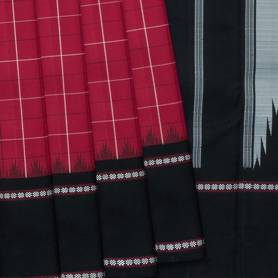 Maroon Handloom Kanchipuram Korvai Silk Saree With Black Border-Maroon