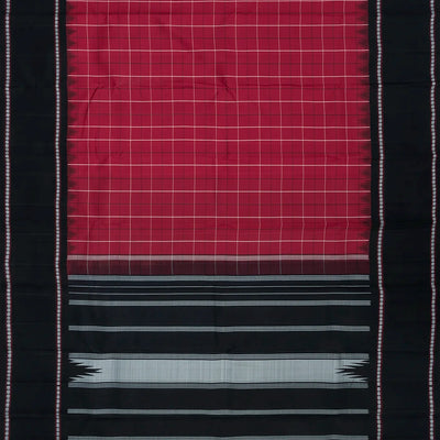 Maroon Handloom Kanchipuram Korvai Silk Saree With Black Border-Maroon