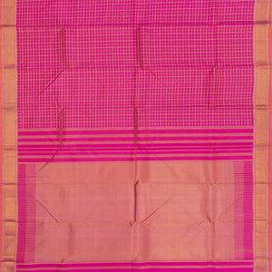 Hot Pink Handloom Kanchipuram Silk Saree With Zari Checks-Hot Pink