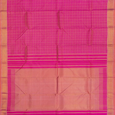 Hot Pink Handloom Kanchipuram Silk Saree With Zari Checks-Hot Pink