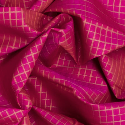 Hot Pink Handloom Kanchipuram Silk Saree With Zari Checks-Hot Pink