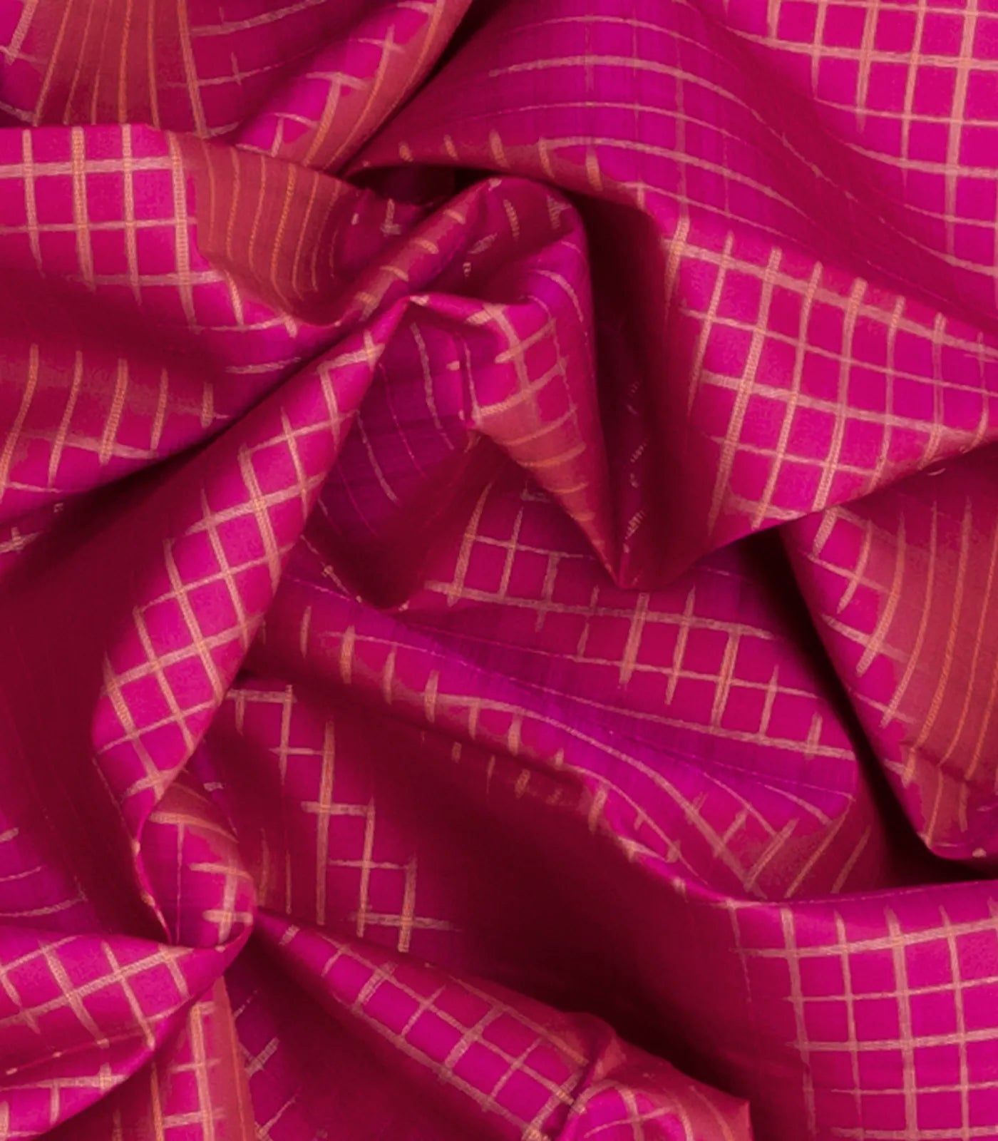 Hot Pink Handloom Kanchipuram Silk Saree With Zari Checks-Hot Pink