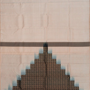 Cream Handloom Kanchipuram Silk Saree With Mango Motifs & Temple Pallu-Cream