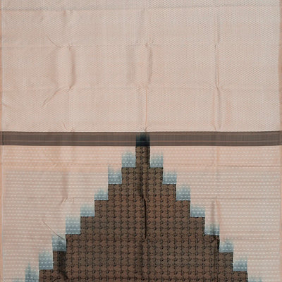 Cream Handloom Kanchipuram Silk Saree With Mango Motifs & Temple Pallu-Cream