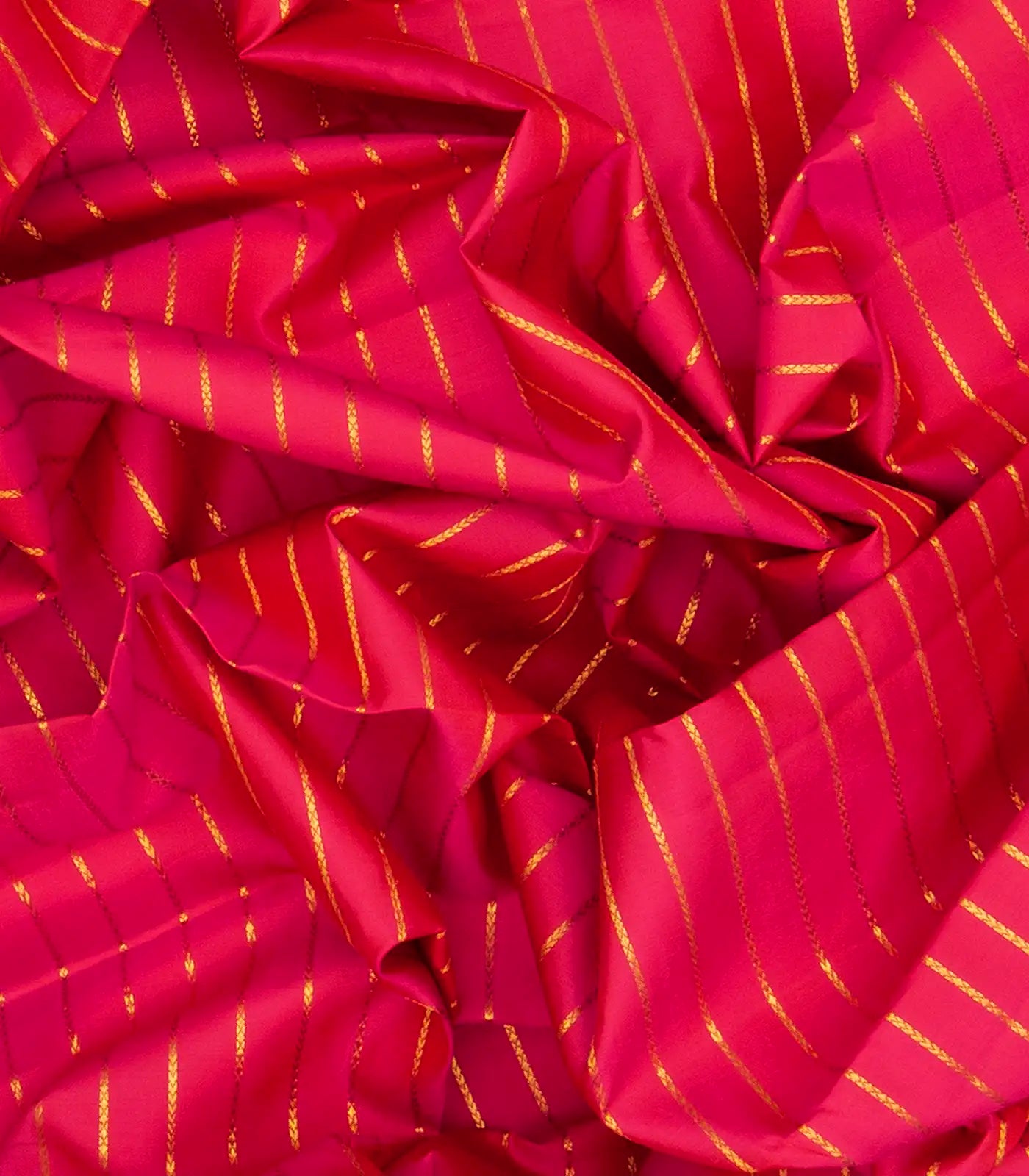 Orange Handloom Kanchipuram Korvai Silk Saree With Stripes & Peacock Motifs in Border-Orange