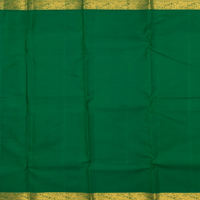 Orange Handloom Kanchipuram Korvai Silk Saree With Stripes & Peacock Motifs in Border-Orange