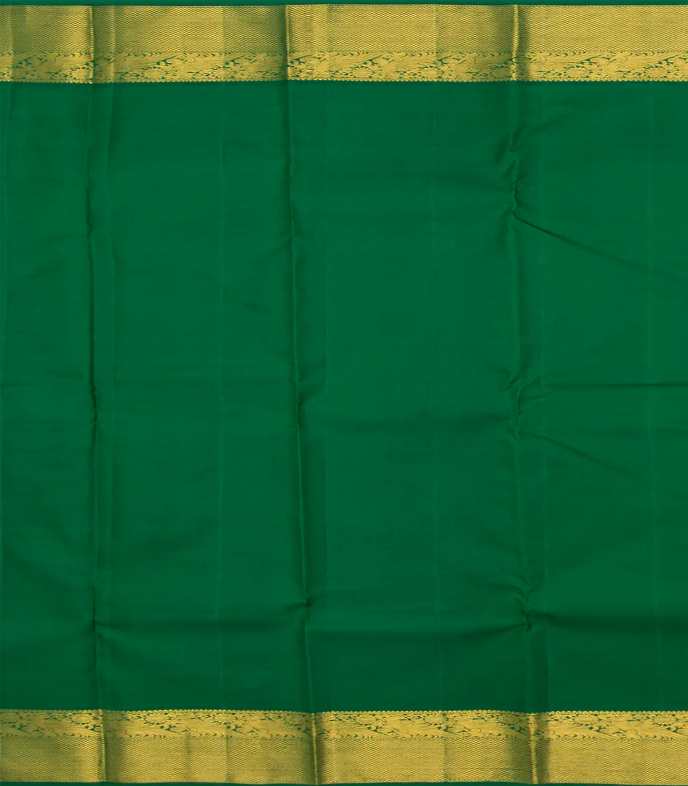 Orange Handloom Kanchipuram Korvai Silk Saree With Stripes & Peacock Motifs in Border-Orange