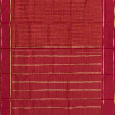 Red Handloom Kanchipuram Nine Yards Silk Saree With Checks-Red