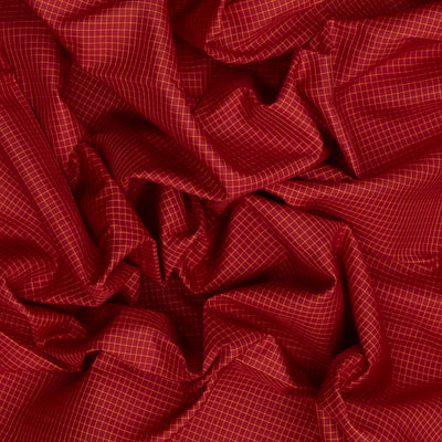 Red Handloom Kanchipuram Nine Yards Silk Saree With Checks-Red