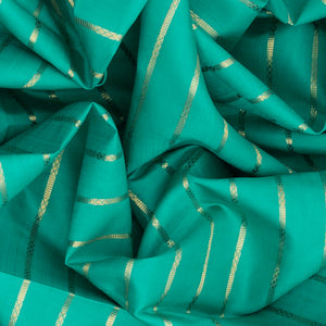 Turquoise Handloom Kanchipuram Korvai Silk Saree With Stripes & Pink Border-Turquoise