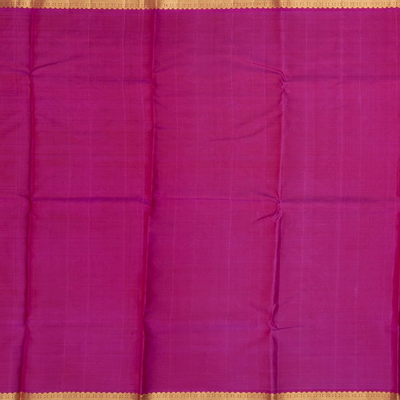 Turquoise Handloom Kanchipuram Korvai Silk Saree With Stripes & Pink Border-Turquoise