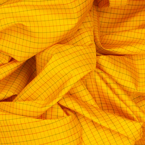 Yellow Handloom Kanchipuram Korvai Silk Saree With Checks & Red Border-Yellow