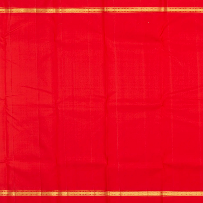 Yellow Handloom Kanchipuram Korvai Silk Saree With Checks & Red Border-Yellow