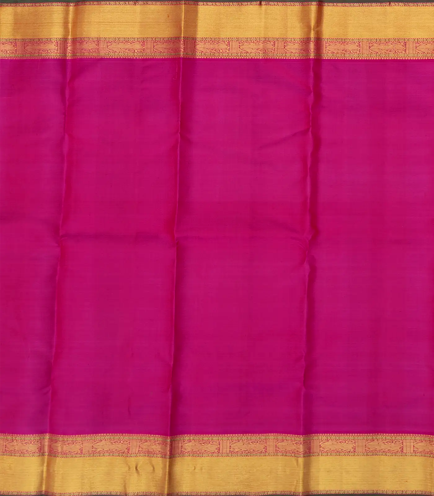 Crimson Handloom Kanchipuram Silk Saree With Annam Chakaram In Checks & Pink Border-Crimson