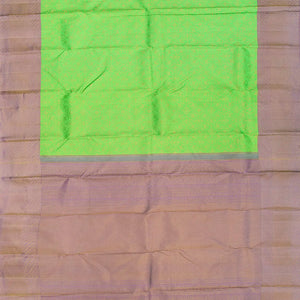 Green Handloom Kanchipuram Silk Saree With Floral Vine Motifs-Green