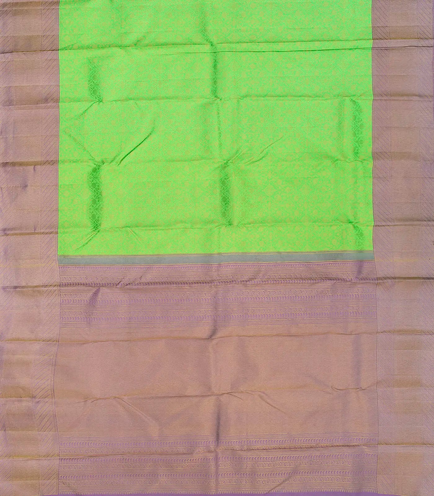 Green Handloom Kanchipuram Silk Saree With Floral Vine Motifs-Green