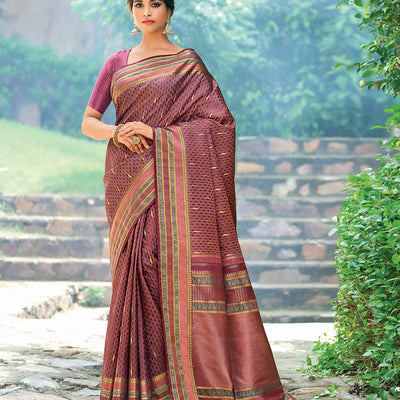 Mauve Handloom Natural Dyed Silk Saree With Jasmine Bud Motifs