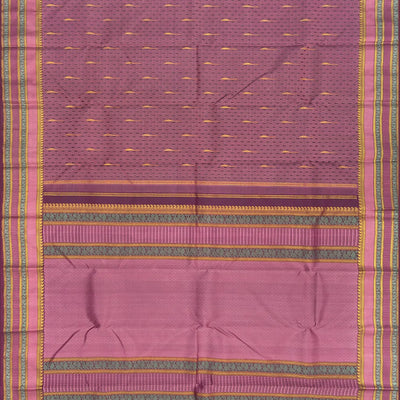 Mauve Handloom Natural Dyed Silk Saree With Jasmine Bud Motifs