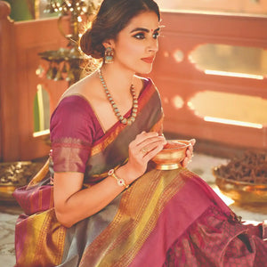 Dusty Pink Handloom Natural Dyed Silk Saree With Jaal Kamalam Motifs