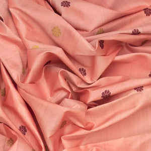Baby Pink Handloom Natural Dyed Silk Saree With Kamalam Motifs