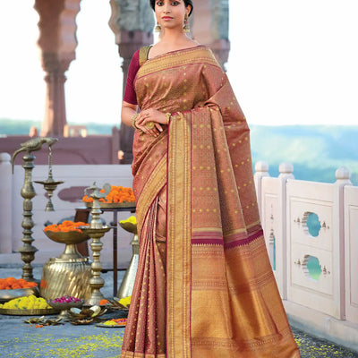 Maroon Handloom Natural Dyed Silk Saree With Kamalam Motifs