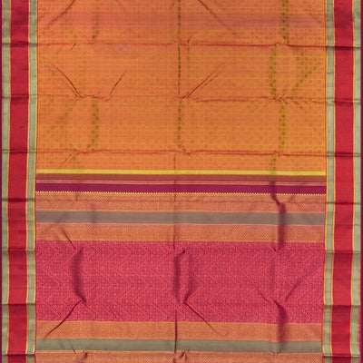 Dark Olive & Peach Handloom Kanchipuram Natural Dyed Silk Saree