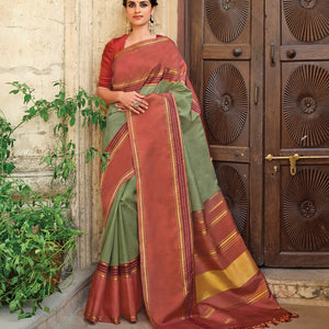 Mint Green Handloom Kanchipuram Natural Dyed Korvai Silk Saree