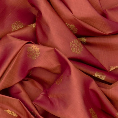 Rust Handloom Natural Dyed Silk Saree With Zari Buttas