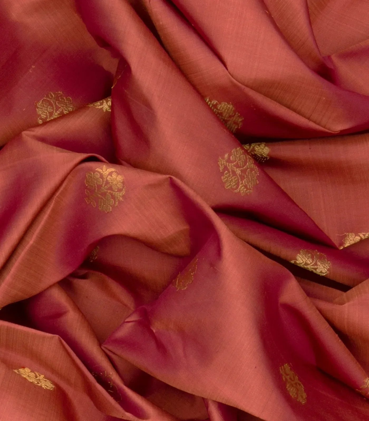 Rust Handloom Natural Dyed Silk Saree With Zari Buttas