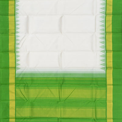Off White Handloom Kanchipuram Korvai Silk Saree With Green Temple Border-Off White
