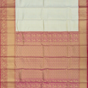 Off White Handloom Kanchipuram Korvai Silk Saree With Stripes & Annam Motifs In Border-Off White
