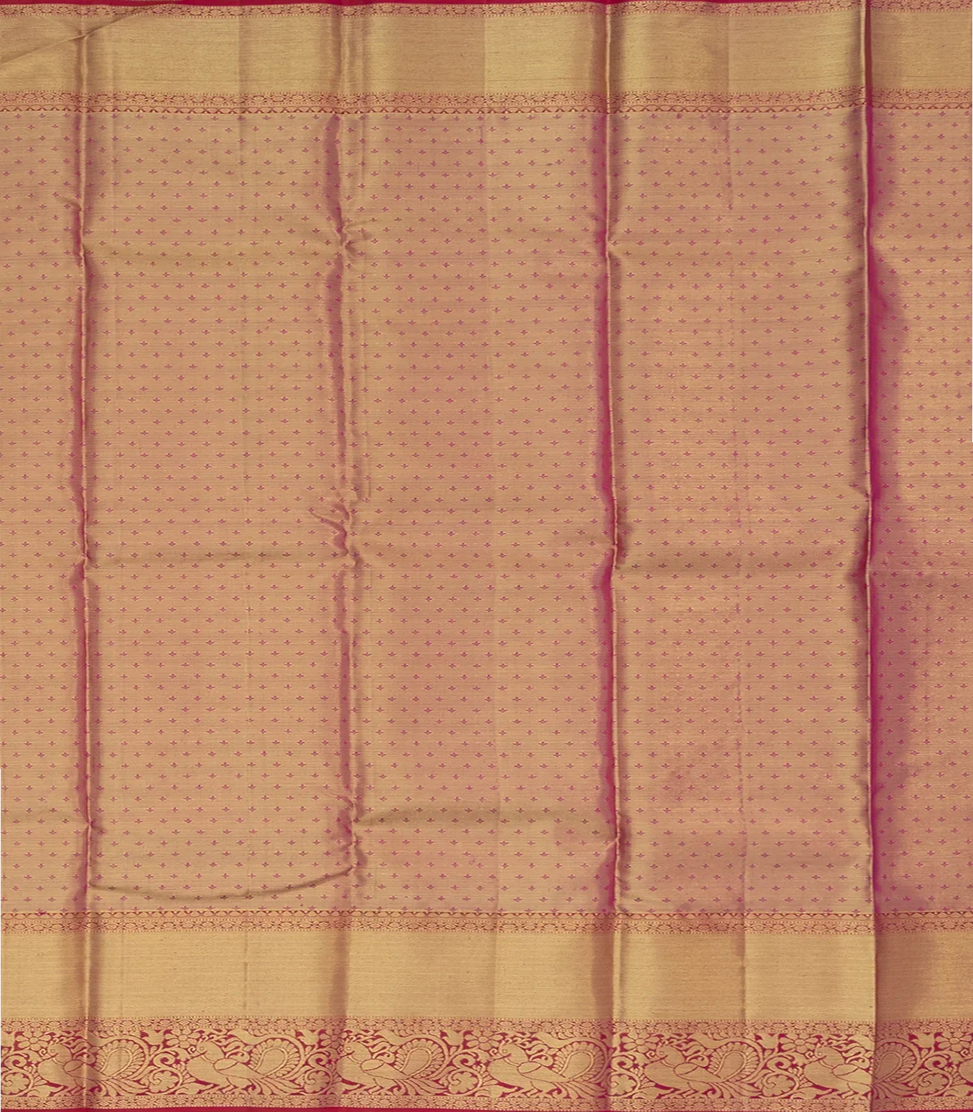 Off White Handloom Kanchipuram Korvai Silk Saree With Stripes & Annam Motifs In Border-Off White