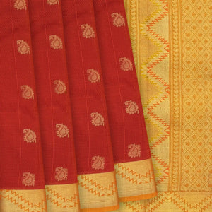 Majenta & Rust Handloom Kanchipuram Half & Half Lino  Silk Saree with Mango Butta-Magenta