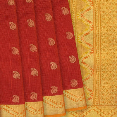 Majenta & Rust Handloom Kanchipuram Half & Half Lino  Silk Saree with Mango Butta-Magenta