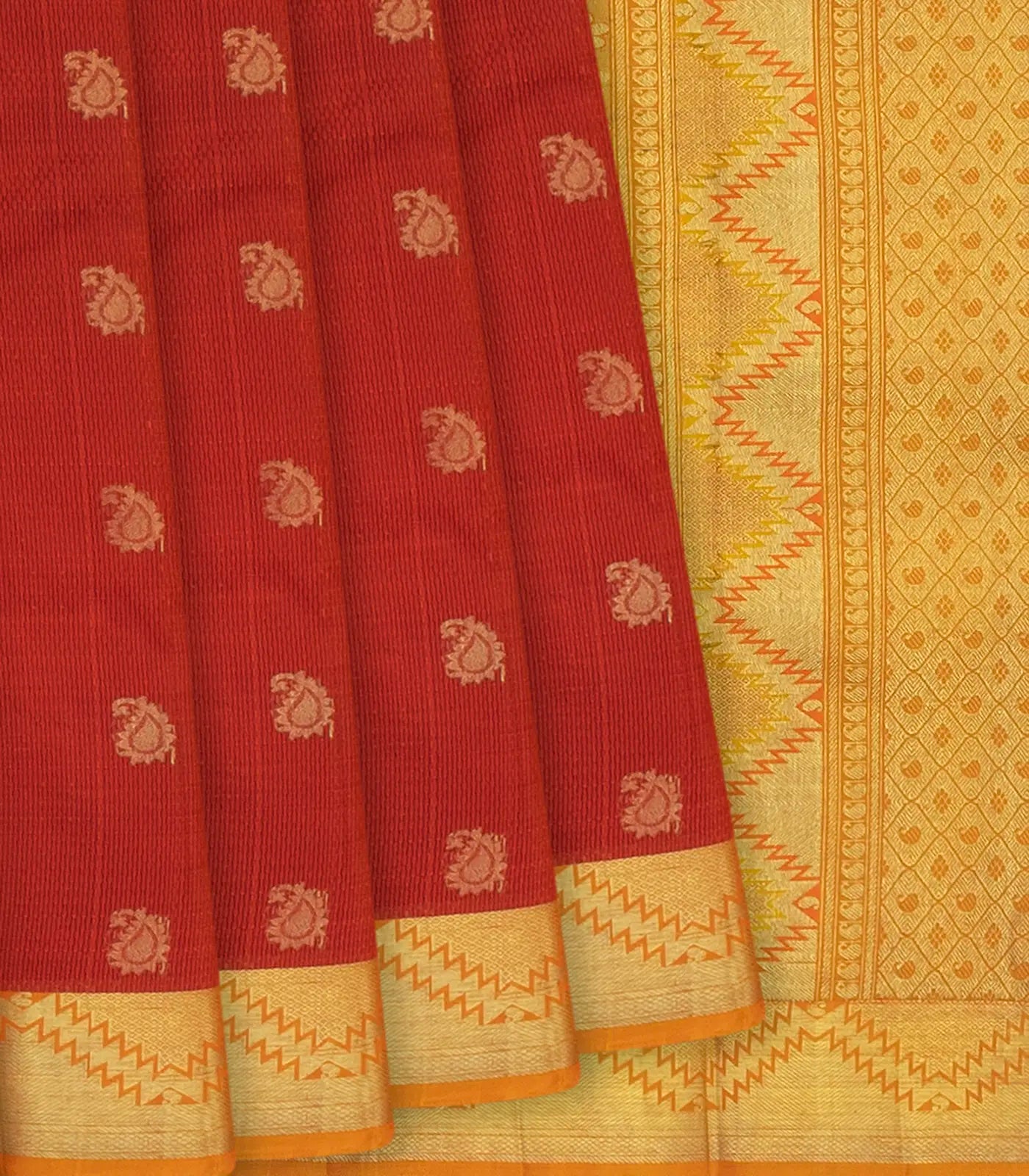 Majenta & Rust Handloom Kanchipuram Half & Half Lino  Silk Saree with Mango Butta-Magenta