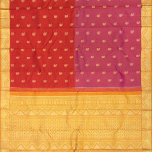 Majenta & Rust Handloom Kanchipuram Half & Half Lino  Silk Saree with Mango Butta-Magenta