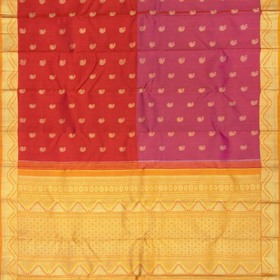Majenta & Rust Handloom Kanchipuram Half & Half Lino  Silk Saree with Mango Butta-Magenta