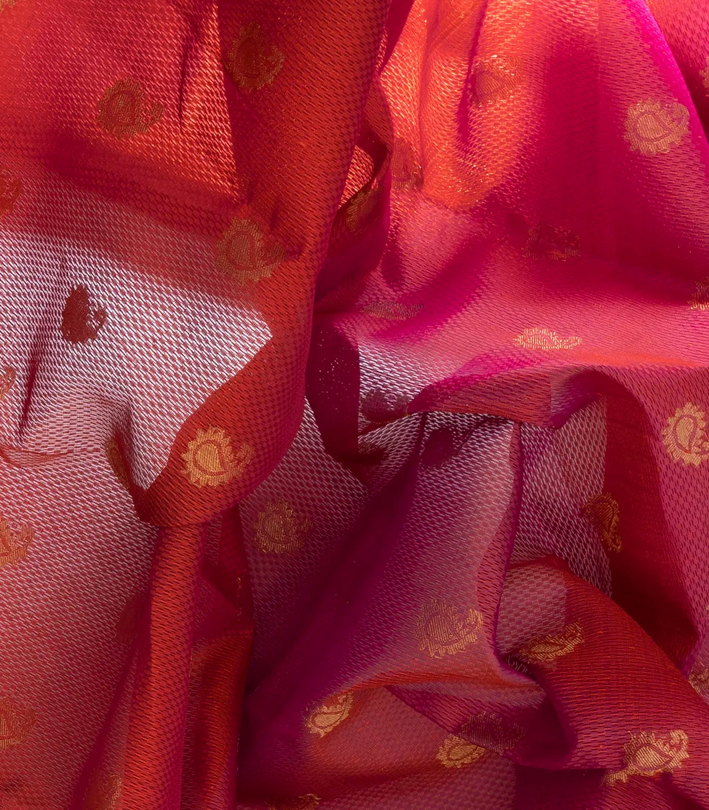 Majenta & Rust Handloom Kanchipuram Half & Half Lino  Silk Saree with Mango Butta-Magenta