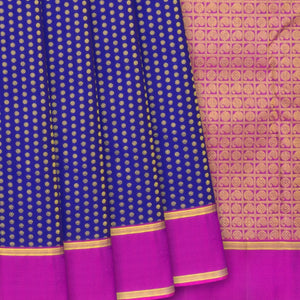 Blue Handloom Kanchipuram Silk Saree With Coin Motifs -Blue